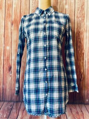 Women’s Small Blouse Ellison Plaid Long Sleeves Tunic Length Button Down Cotton